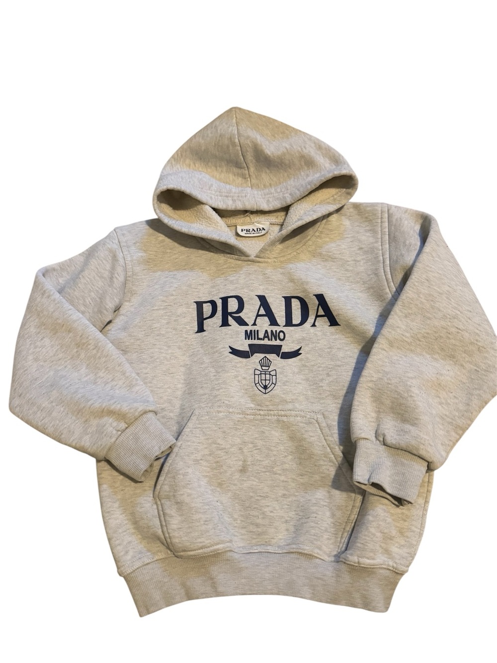 XXS Prada COZY Light Gray Hoodie with Navy Logo